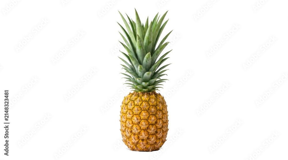 Fototapeta premium Whole ripe pineapple with green leaves on a transparent background PNG image