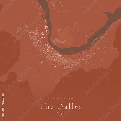 Terracotta Map of The Dalles, United States | Warm Earth Tone Wall Art