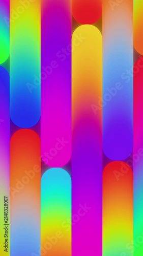 Vertical format of futuristic seamless loop animation with colorful neon capsule bars moving up and down, digital audio visualizer backdrop 3d render