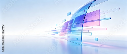Transparent glass abstract shapes with dynamic motion, idea for futuristic technology landing page and website banner
