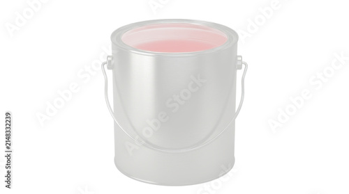 Open silver paint can with red interior isolated on white background