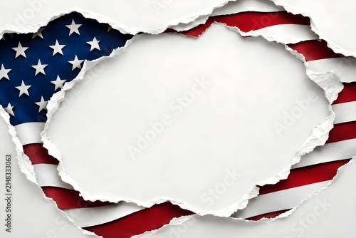American Flag Torn Paper Background with White Copy Space for Patriotic Design