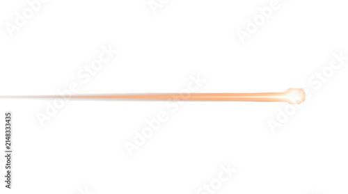 Horizontal orange light streak ray ending in bright flare