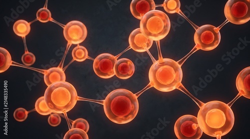 Glowing atoms and bonds in an abstract molecular structure design