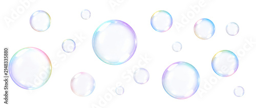 Water soap bubbles floating isolated on transparent background
