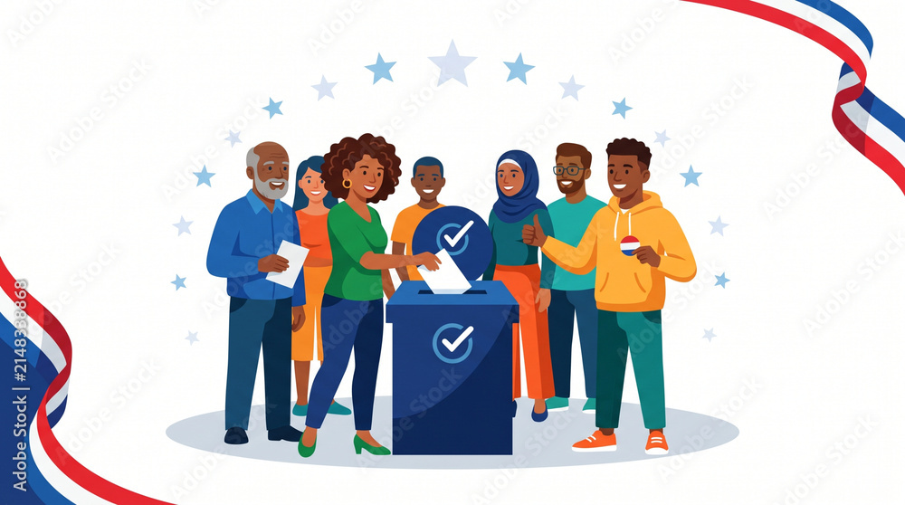 Obraz premium Diverse Group of People Casting Ballots in Election
