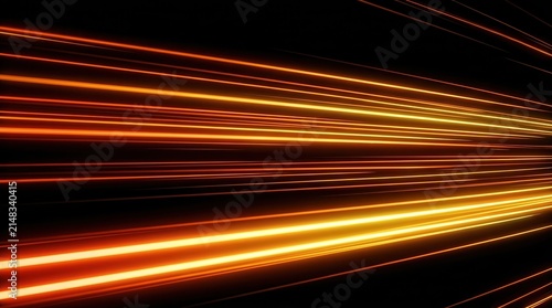 Motion of abstract orange light streaks representing technology, data transfer, and speed