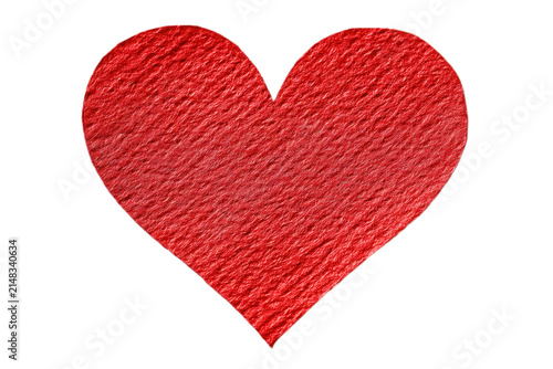 Red Textured Paper Heart Isolated on White Background