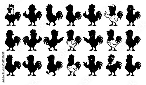 Fotografía Cool Cartoon Rooster Mascot Vector Collection Wearing Sunglasses and Baseball Ca