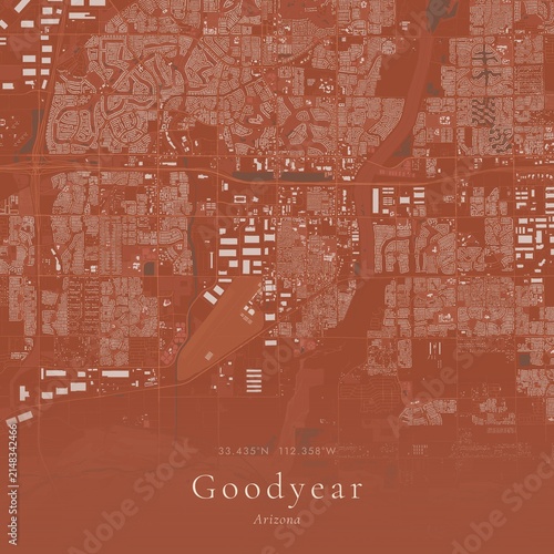 фотографія Terracotta Map of Goodyear, United States | Warm Earth Tone Wall Art