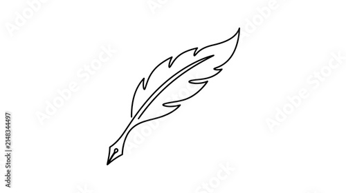 Isolated feather pen outline on transparent background