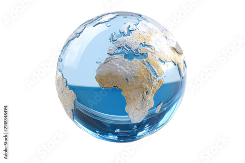 3D Crystal Earth Globe Isolated on White Background