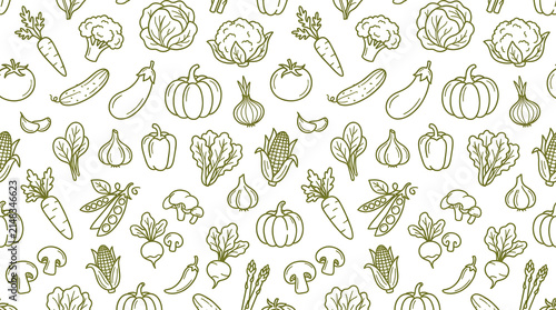Minimal Vegetable Line Art Seamless Pattern with Hand Drawn Garden Vegetables