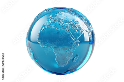 3D Blue Water Globe Earth Isolated on White Background