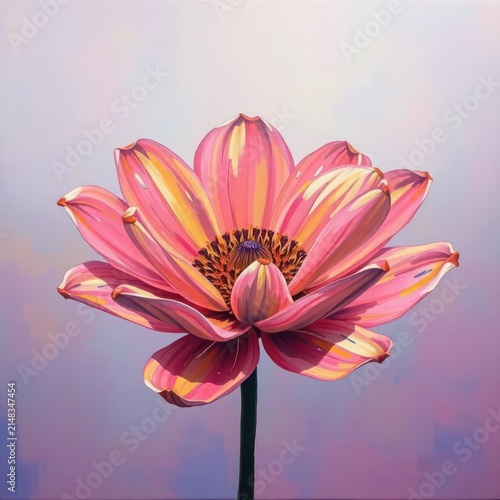 Vibrant acrylic flower painting. Artistic floral illustration with soft cinematic haze.