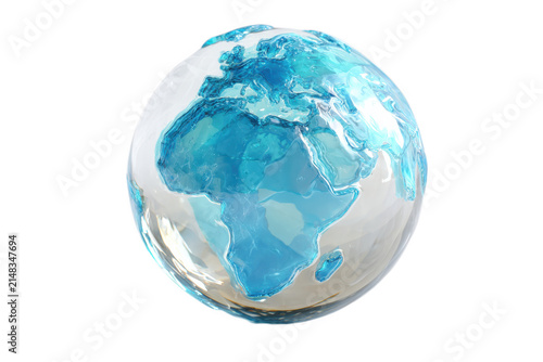Water Glass Globe Earth 3D Render on White Background