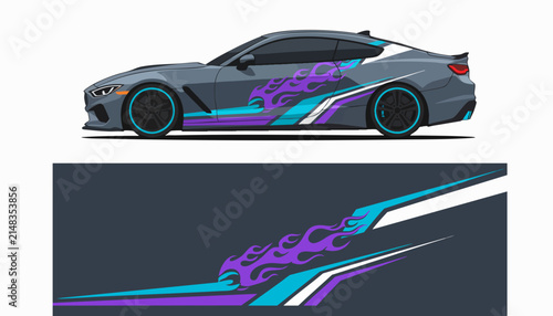 Sporty Car Decal Graphic Design with Abstract Tribal Flames.
