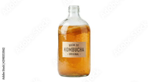 Kombucha Drink in Glass Bottle PNG Isolated on transparent background