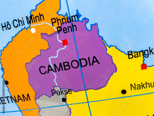Принти на полотні Cambodia on the world map with visible territorial borders