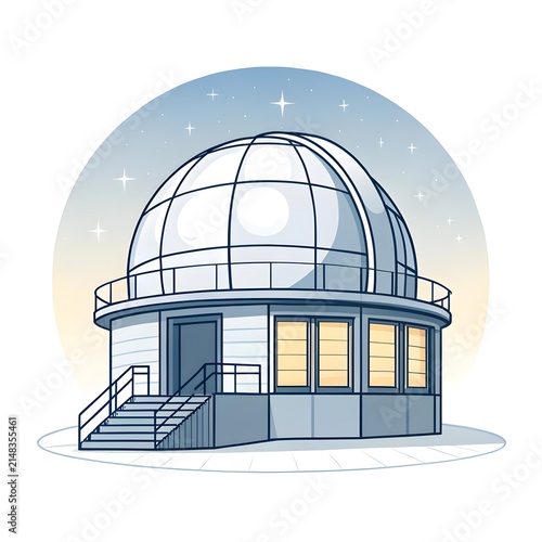 Astronomical observatory building with rotating dome and night sky observatory telescope astronomy building