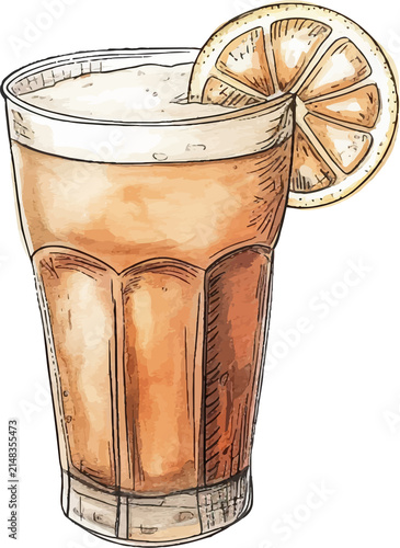Foto Watercolor illustration of iced lemon latte specialty coffee drink garnished wit