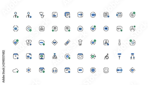 Set of Minimalist Vector Icons Featuring Blue Accents and Clean Line Art for Digital Interface Design and Professional Application Development
