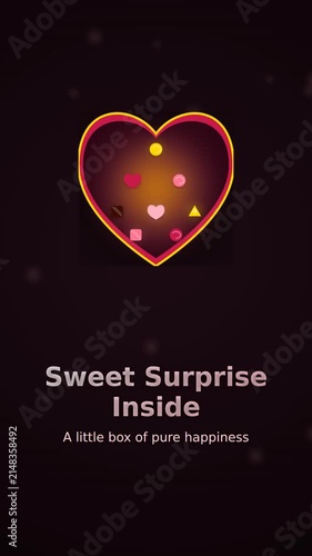 Heart Shaped Candy Box Opening with Glowing Candies and Text Reveal