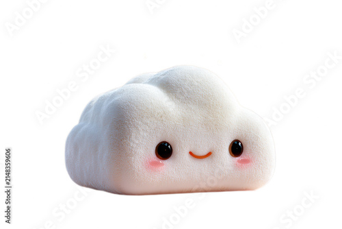 Cute Fluffy Cloud Character with Smile Isolated on White