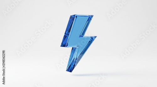 Blue glass lightning bolt icon for energy and power.