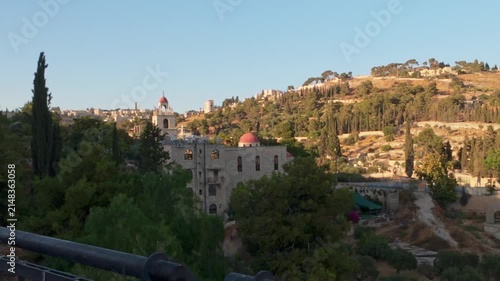 Jerusalem cityscape showing kidron valley and mountains
