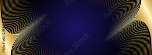 Konstfotografi Luxury abstract background with gold metallic curves, elegant dark blue gradient