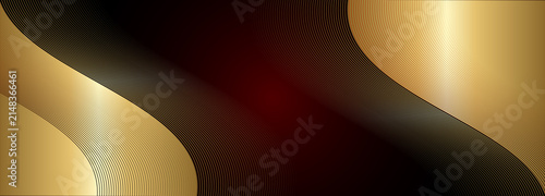 Luxury gold and black abstract background, elegant metallic wave curves, premium dark gradient texture for corporate branding and gala invitations