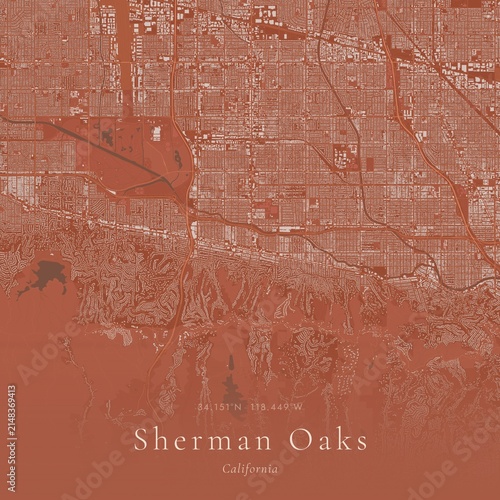 Terracotta Map of Sherman Oaks, United States | Warm Earth Tone Wall Art