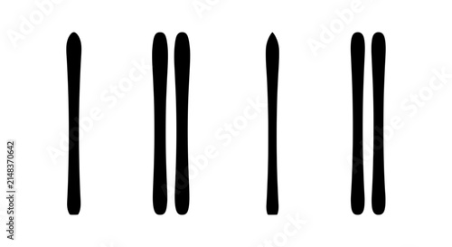 Ski Pair Vector Icon Set, Winter Sports Equipment, Snow Gear, Outdoor Activity Graphics