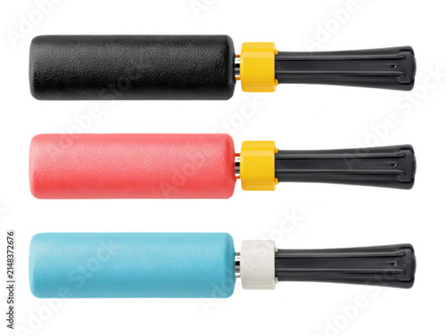 Three Colorful Industrial Hand Tools Set on White Background