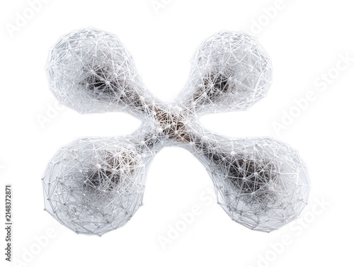 Abstract 3D Network Molecule Cross Shape on White Background