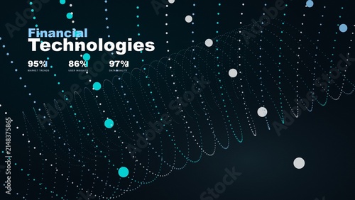 Abstract digital data stream showing financial technologies statistics on a sleek modern dark blue screen