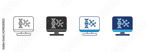 Genetic research software and molecular analysis monitor icons