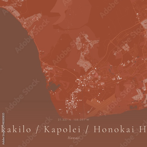 Konstfotografi Terracotta Map of Makakilo / Kapolei / Honokai Hale, United States | Warm Earth