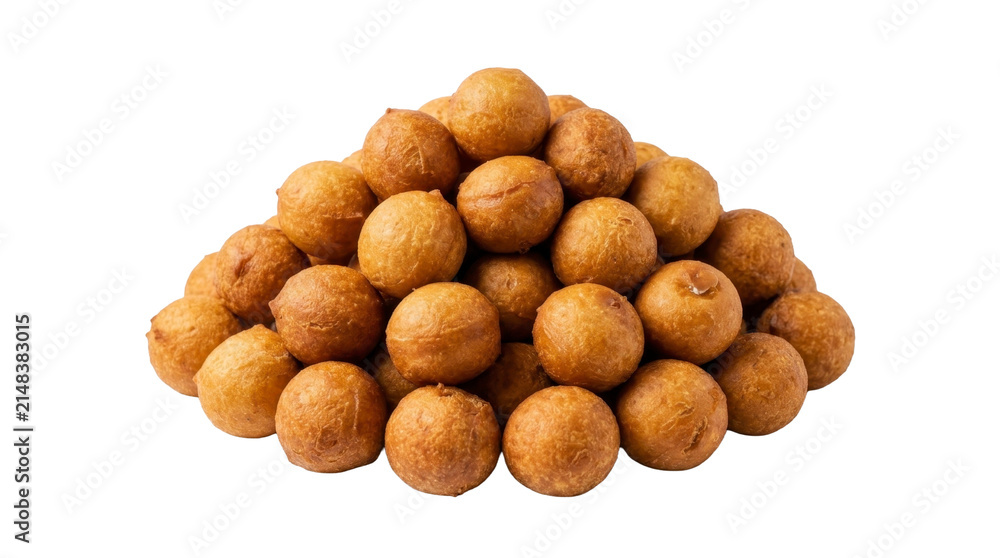 Fototapeta premium Heap of golden brown deep fried dough balls on a transparent background PNG file