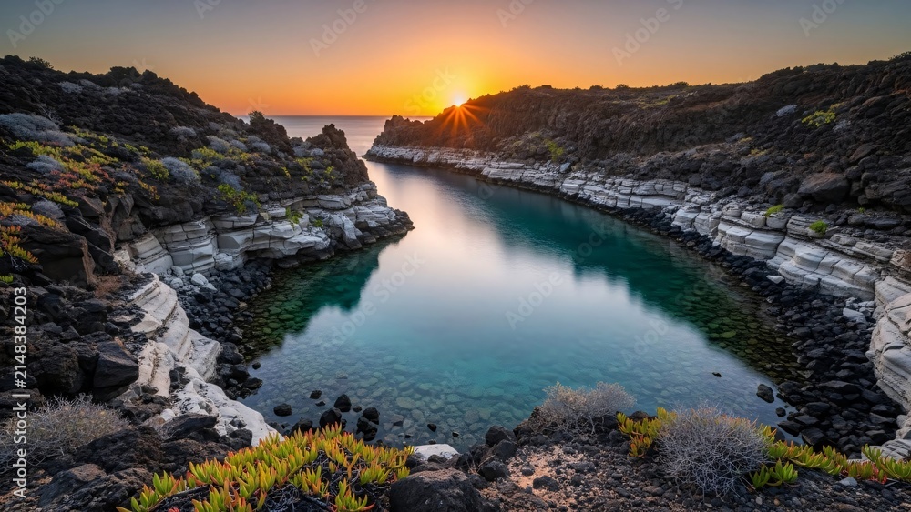 Obraz premium Sunset over calm coastal cliffs