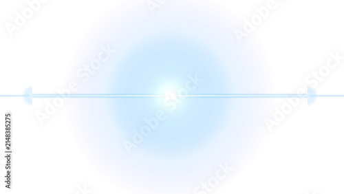 Abstract bright blue circular glowing orb with a horizontal beam crossing the center of space