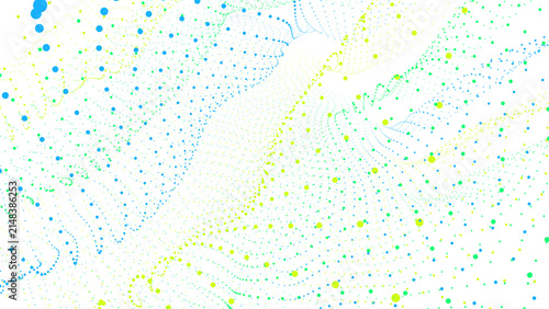 Abstract digital pattern featuring swirling neon blue and lime green particles on a deep black field
