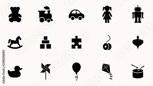 Fotografie Black and white minimalist playtime icon collection with arranged grid playful t
