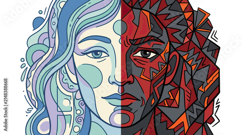 Canvastavla Split Personality Face Art Isolated