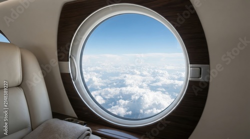 Private jet window clouds