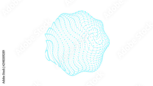 Картината върху платно Complex geometric sphere made of light blue particle lines rotating in a dark di