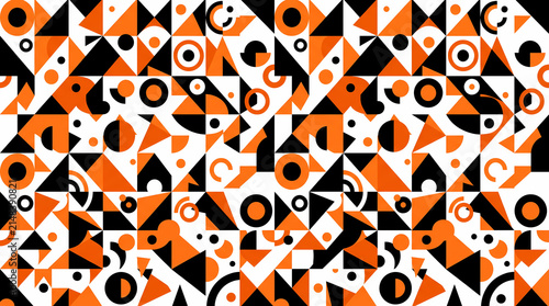 Seamless pattern modern geometric abstract shapes in orange black and white