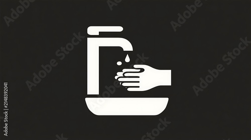 Monochrome icon of person washing hands in sink clean hands save lives