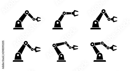 Robotic Arm Icons, Industrial Automation Clipart, Mechanical Engineering Vector Set